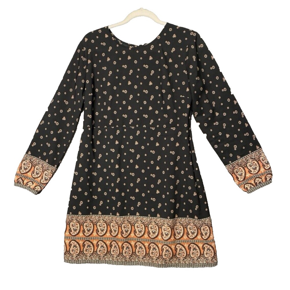 Abercrombie Fitch Paisley Mini Dress Size Medium Black Brown Boho‎ Chic Artsy